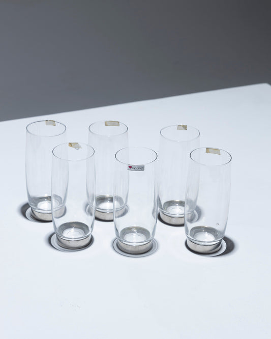 SET DE SIX VERRES EN CRISTAL ET MÉTAL