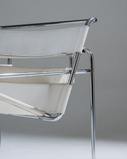 WASSILY ARMCHAIR, WHITE LEATHER, MARCEL BREUER