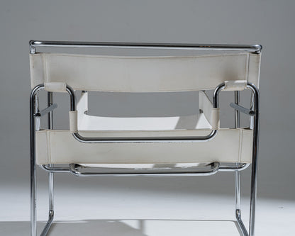 WASSILY ARMCHAIR, WHITE LEATHER, MARCEL BREUER