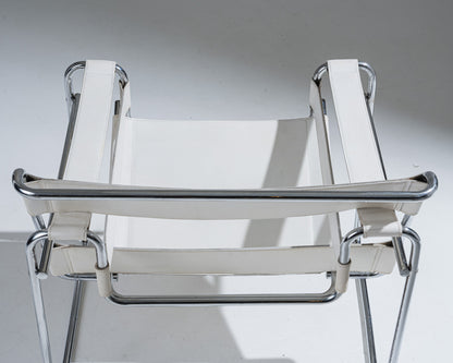 WASSILY ARMCHAIR, WHITE LEATHER, MARCEL BREUER