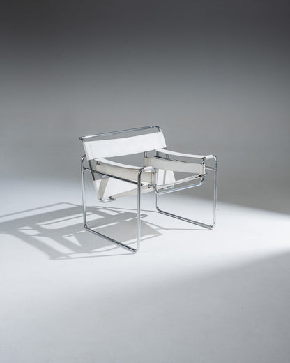 WASSILY ARMCHAIR, WHITE LEATHER, MARCEL BREUER