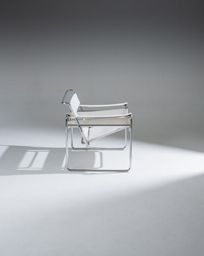 WASSILY ARMCHAIR, WHITE LEATHER, MARCEL BREUER