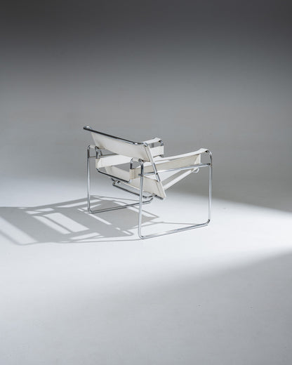 WASSILY ARMCHAIR, WHITE LEATHER, MARCEL BREUER