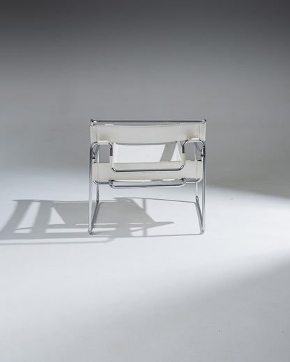 WASSILY ARMCHAIR, WHITE LEATHER, MARCEL BREUER
