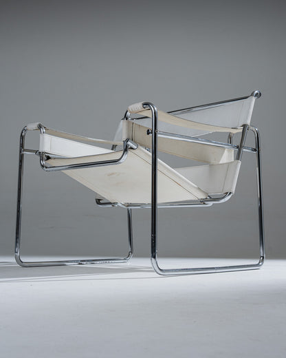 WASSILY ARMCHAIR, WHITE LEATHER, MARCEL BREUER