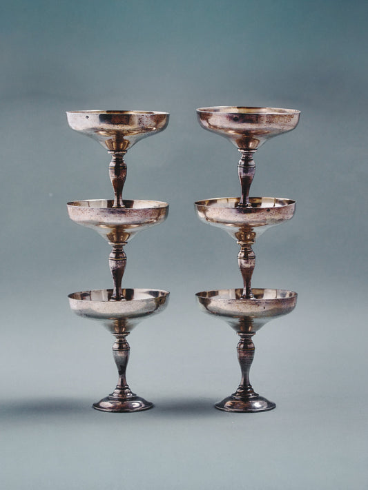 SET OF 6 SILVER-PLATED METAL CHAMPAGNE GLASSES