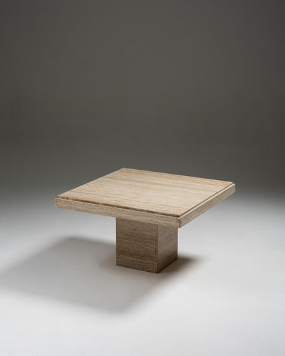 TABLE BASSE CARRÉE EN TRAVERTIN, 1980s
