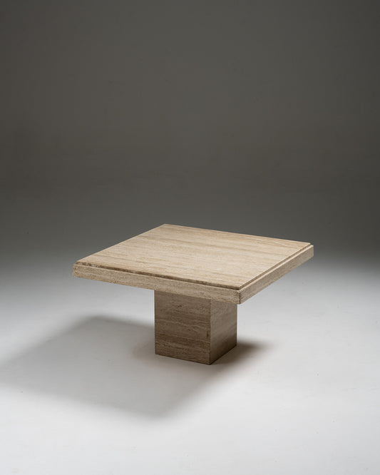 TABLE BASSE CARRÉE EN TRAVERTIN, 1980s
