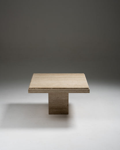 TABLE BASSE CARRÉE EN TRAVERTIN, 1980s