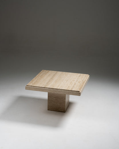 TABLE BASSE CARRÉE EN TRAVERTIN, 1980s