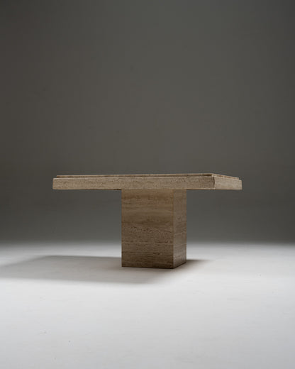 TABLE BASSE CARRÉE EN TRAVERTIN, 1980s