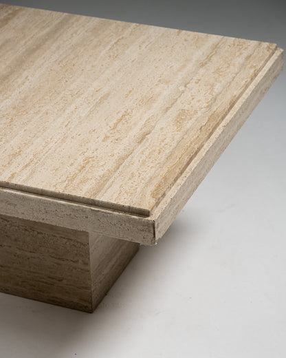 TABLE BASSE CARRÉE EN TRAVERTIN, 1980s