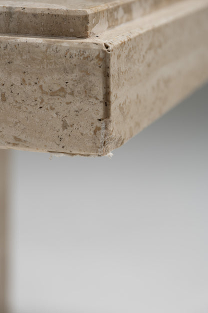 TABLE BASSE CARRÉE EN TRAVERTIN, 1980s