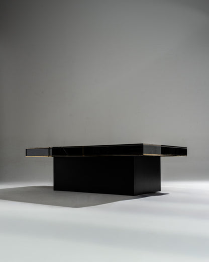 TABLE BASSE EN VERRE FUMÉ ET MÉTAL, 1970s