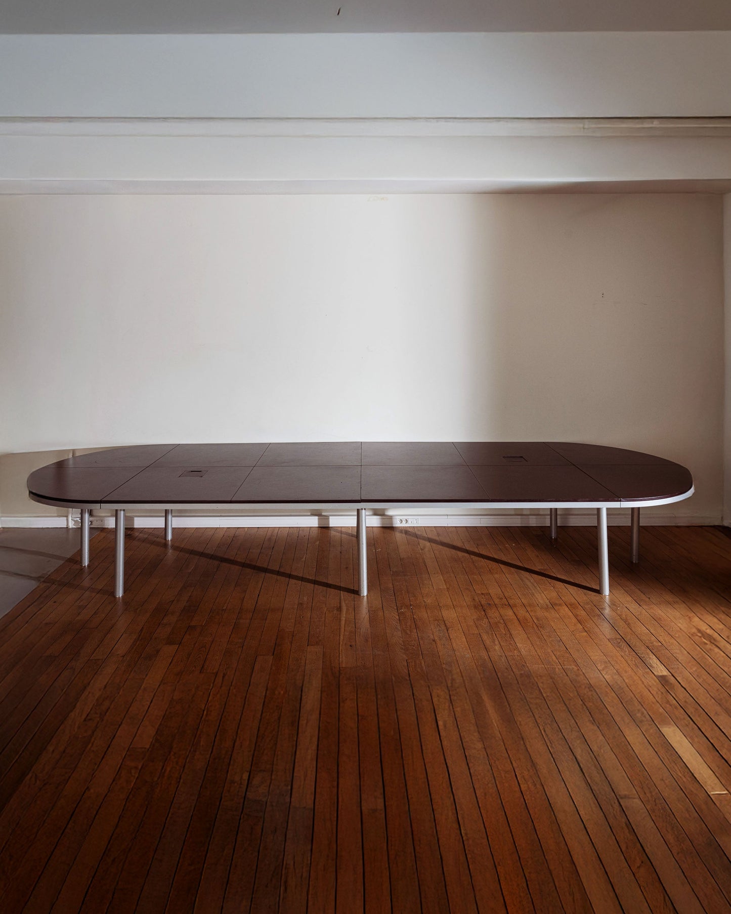 METAL AND LEATHER CONFERENCE TABLE, 1990s