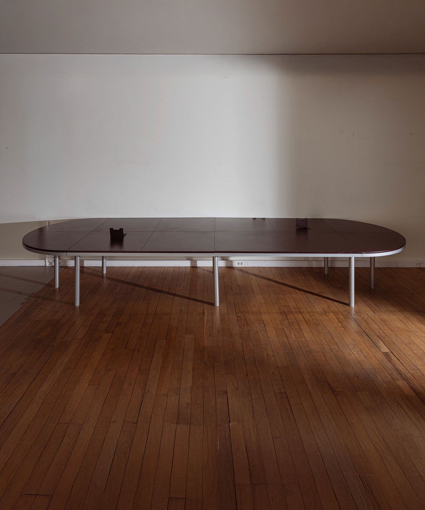 METAL AND LEATHER CONFERENCE TABLE, 1990s