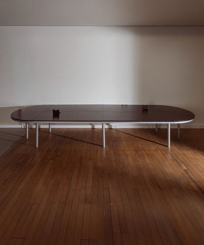 METAL AND LEATHER CONFERENCE TABLE, 1990s