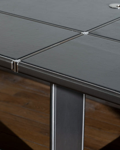 METAL AND BLACK LEATHER CONFERENCE TABLE, 1990s