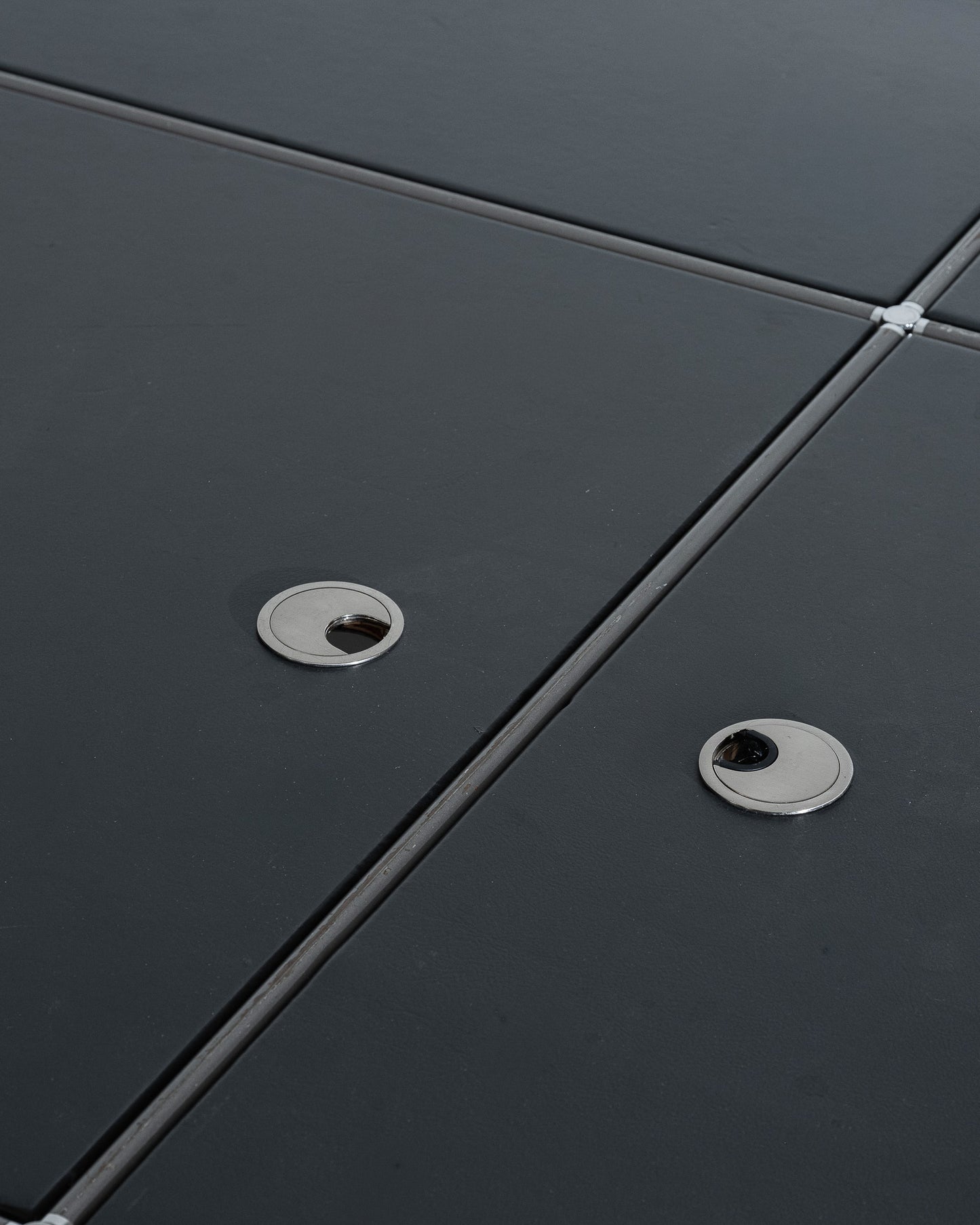 METAL AND BLACK LEATHER CONFERENCE TABLE, 1990s