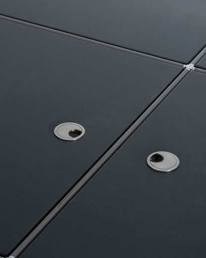 METAL AND BLACK LEATHER CONFERENCE TABLE, 1990s