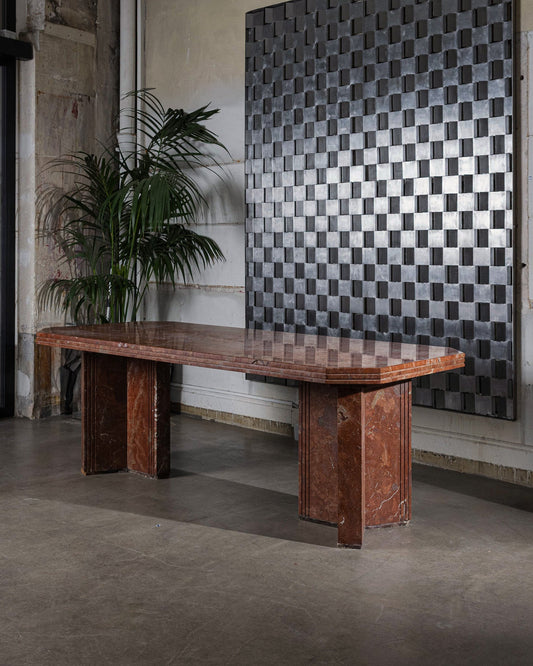 LARGE RED MARBLE TABLE, 1970s