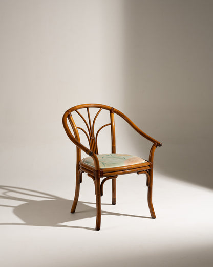 PAIRE DE FAUTEUILS EN ROTIN ET TISSU FLEURI, 1970s