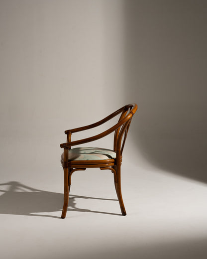 PAIRE DE FAUTEUILS EN ROTIN ET TISSU FLEURI, 1970s