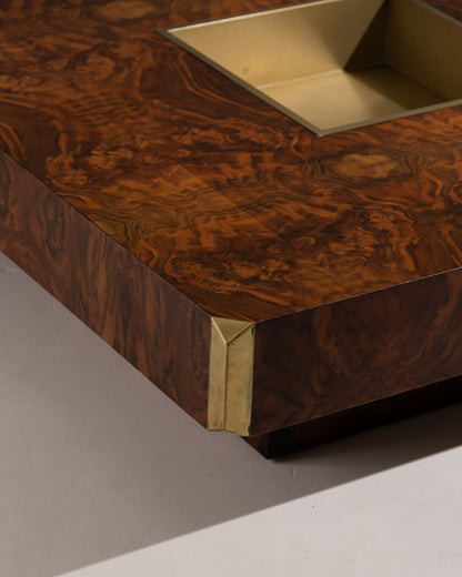 ELM BURL COFFEE TABLE, WILLY RIZZO, 1970s