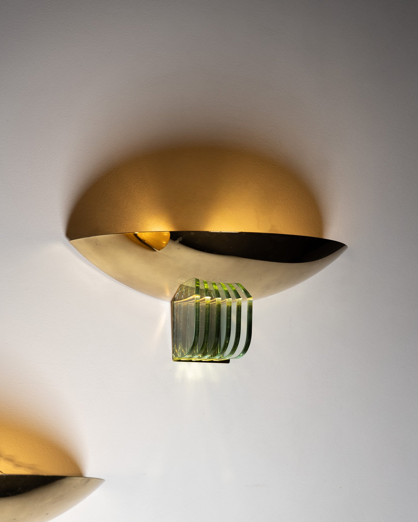 BRASS AND GLASS WALL LIGHT, 1970s
