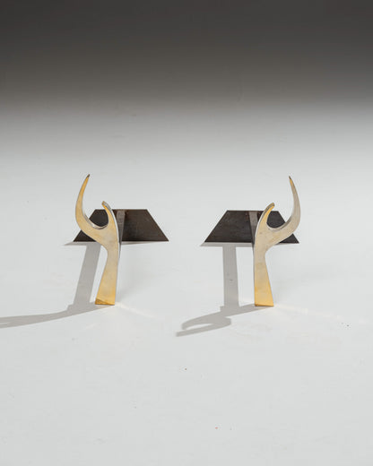 PAIR OF ANDIRONS, JEAN PAUL CREATIONS, 1970s