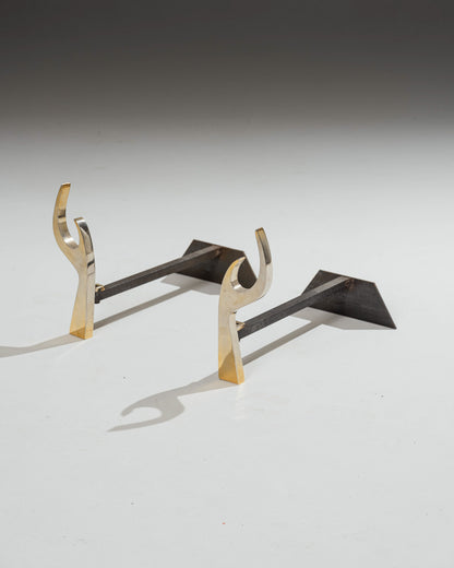 PAIR OF ANDIRONS, JEAN PAUL CREATIONS, 1970s