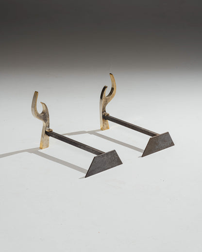 PAIR OF ANDIRONS, JEAN PAUL CREATIONS, 1970s