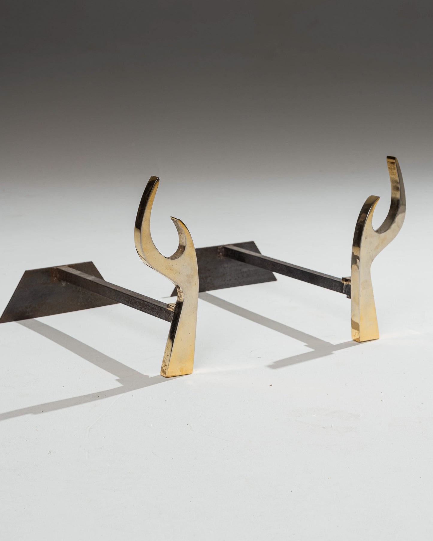 PAIR OF ANDIRONS, JEAN PAUL CREATIONS, 1970s
