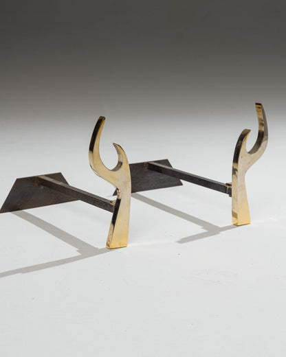 PAIR OF ANDIRONS, JEAN PAUL CREATIONS, 1970s