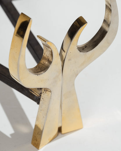 PAIR OF ANDIRONS, JEAN PAUL CREATIONS, 1970s