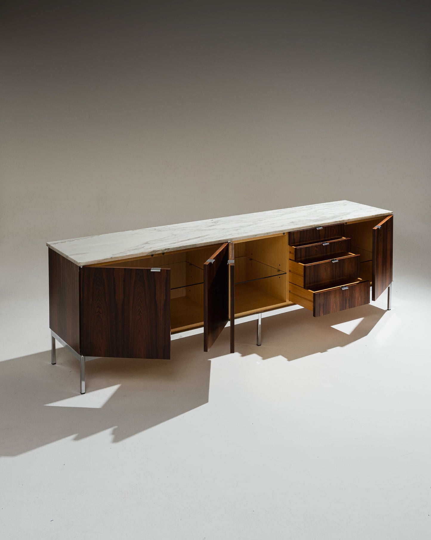 ROSEWOOD AND MARBLE SIDEBOARD, KNOLL, 1960s