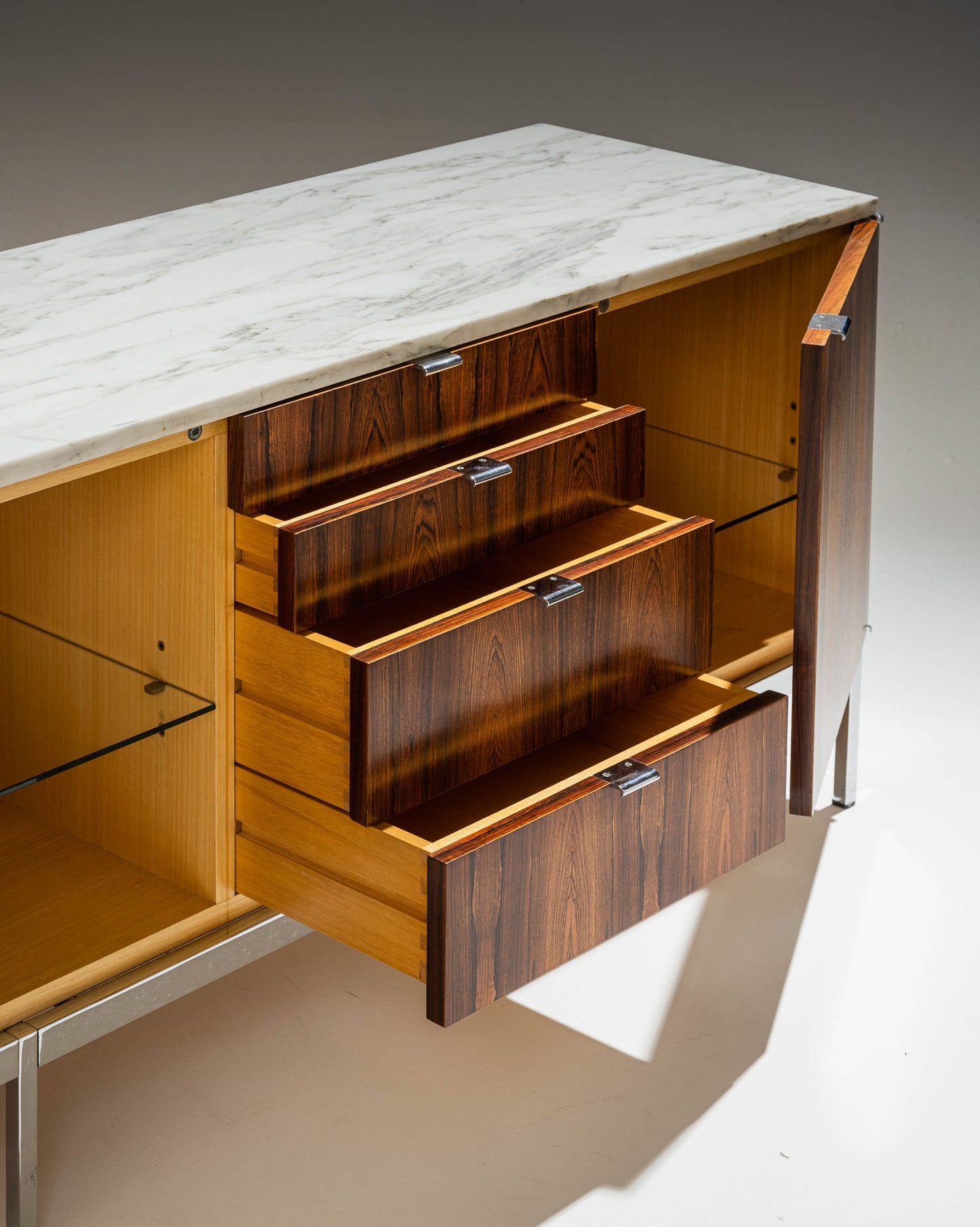 ROSEWOOD AND MARBLE SIDEBOARD, KNOLL, 1960s