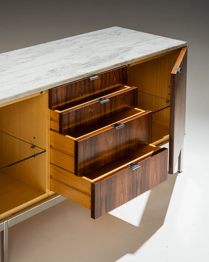 ROSEWOOD AND MARBLE SIDEBOARD, KNOLL, 1960s