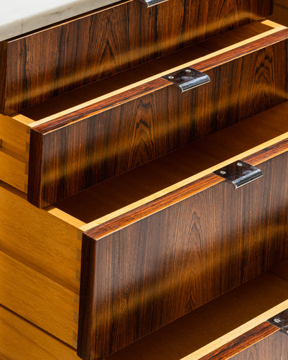 ROSEWOOD AND MARBLE SIDEBOARD, KNOLL, 1960s