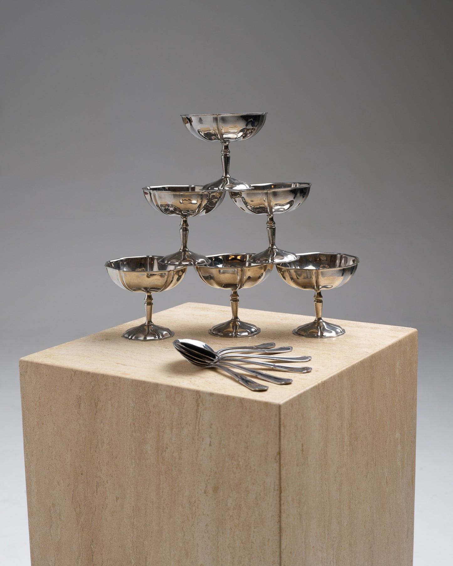 SET OF 6 METAL ICE CREAM CUPS, 1980s