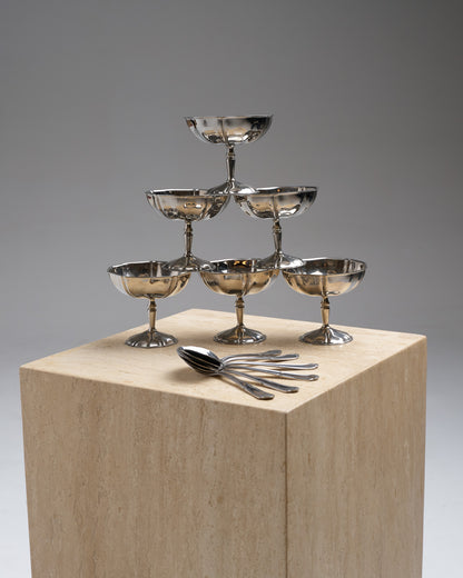 SET OF 6 METAL ICE CREAM CUPS, 1980s