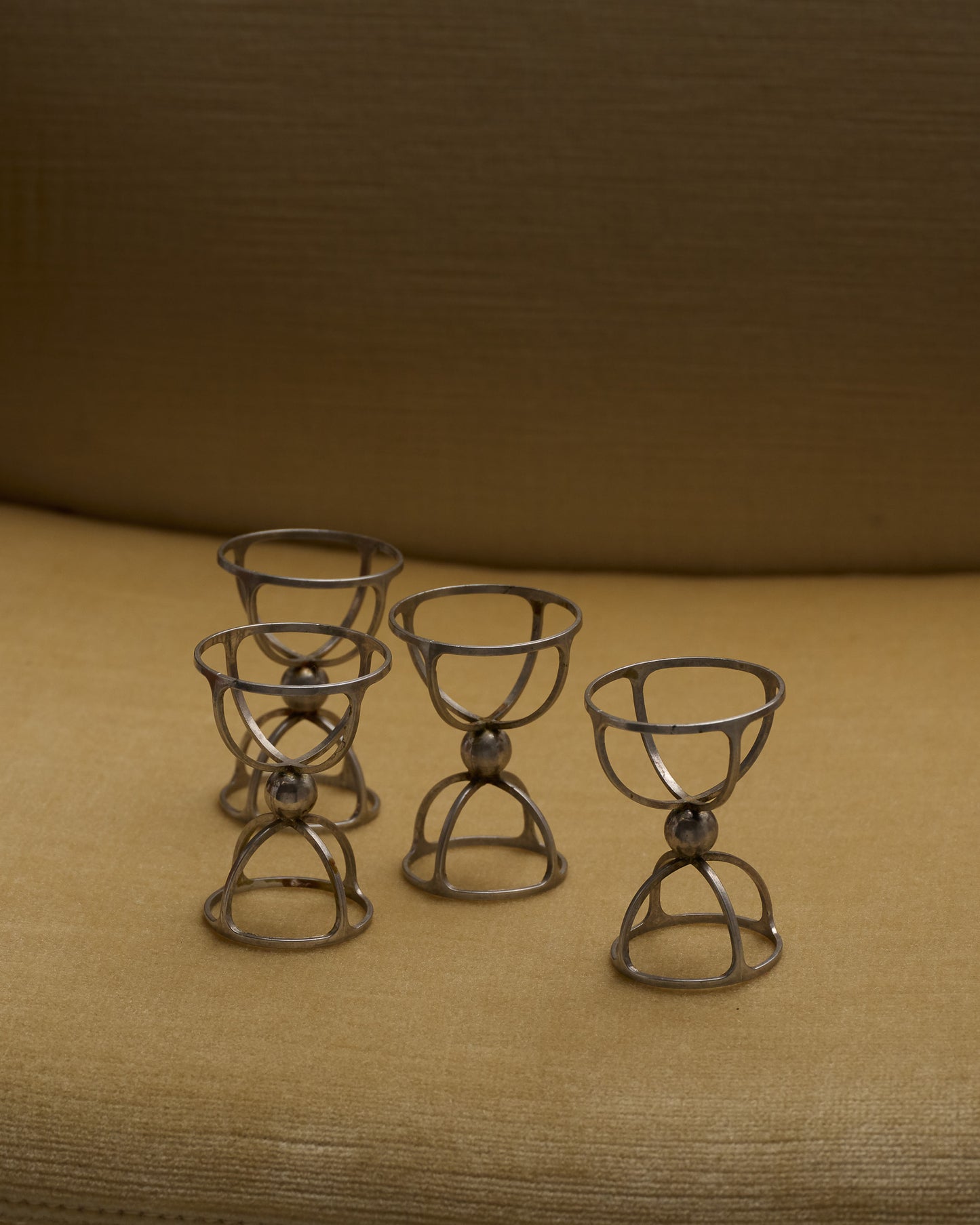 SET OF 4 METAL EGG CUPS, 1970s