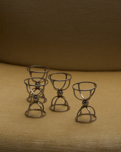 SET OF 4 METAL EGG CUPS, 1970s
