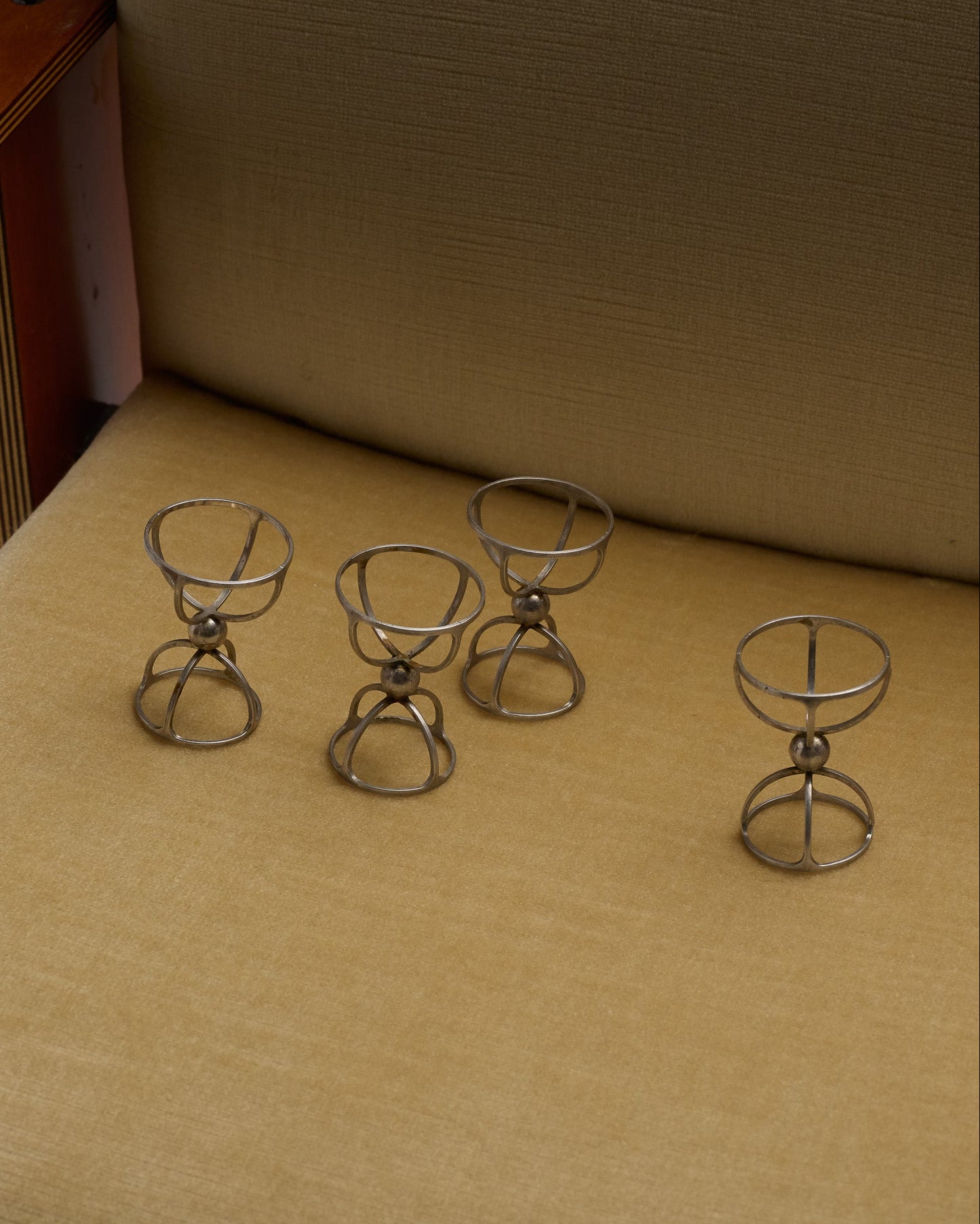 SET OF 4 METAL EGG CUPS, 1970s
