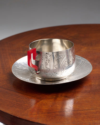 PAIR OF SILVER-PLATED METAL AND BAKELITE CUPS, 1930s