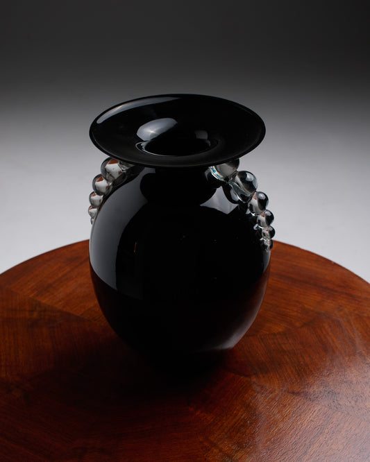 BLACK GLASS VASE, 1930s