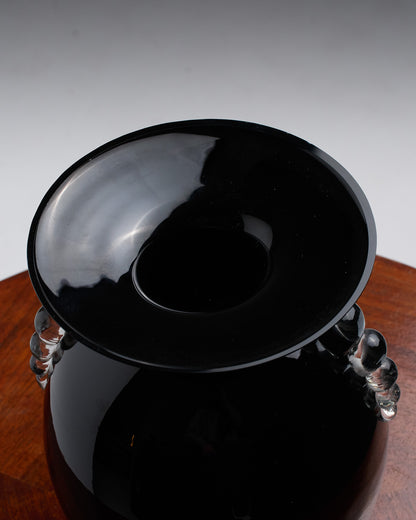 BLACK GLASS VASE, 1930s