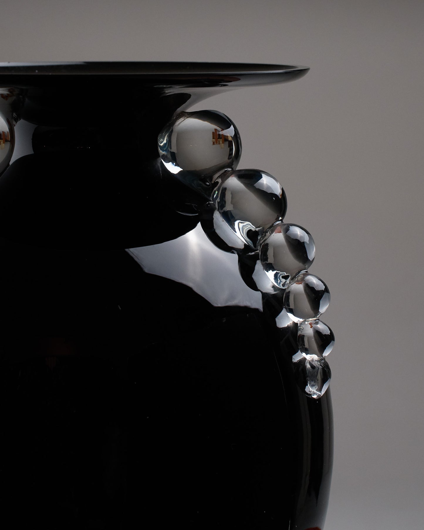 BLACK GLASS VASE, 1930s