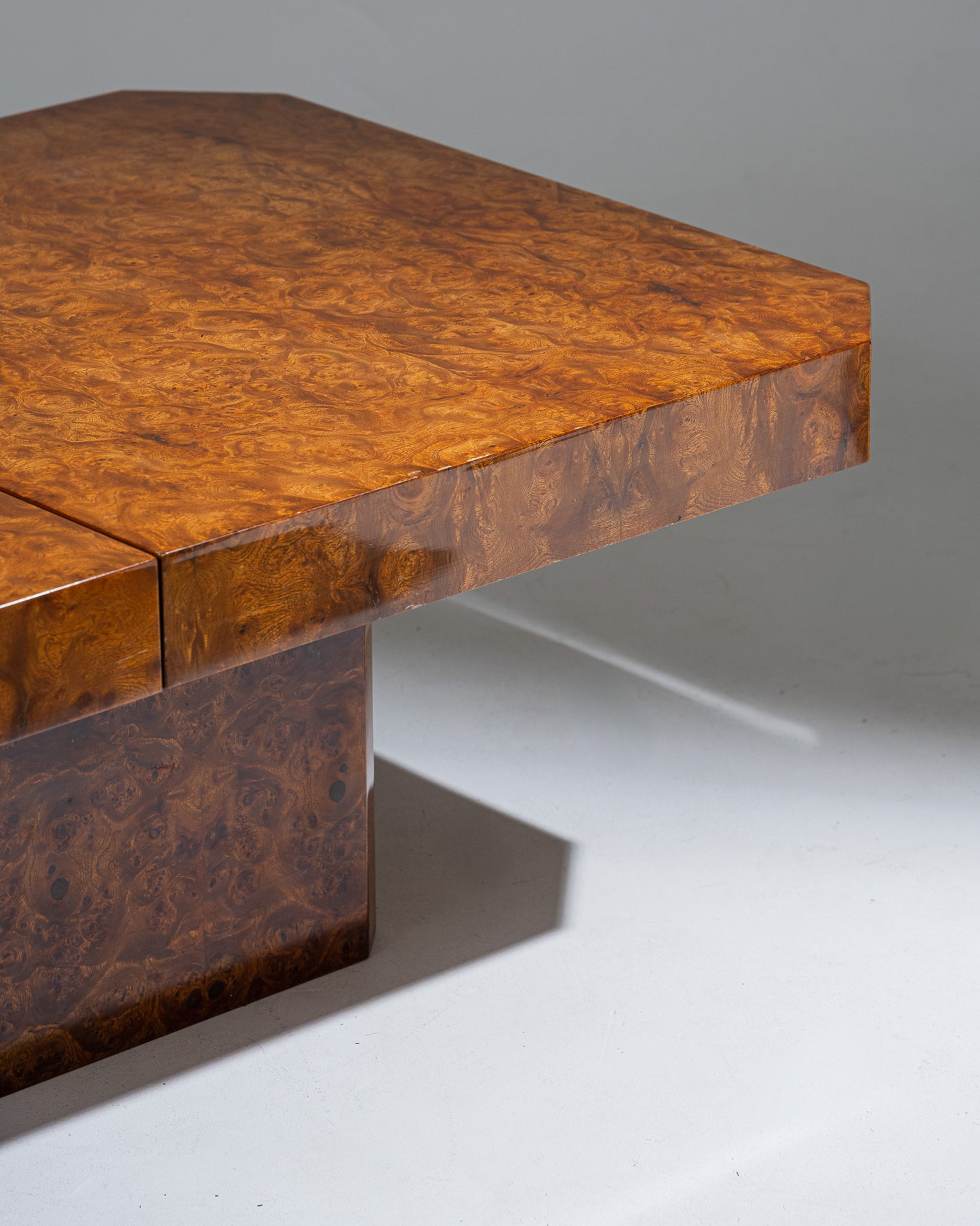 ELM BURL CHEST TABLE, 1970s