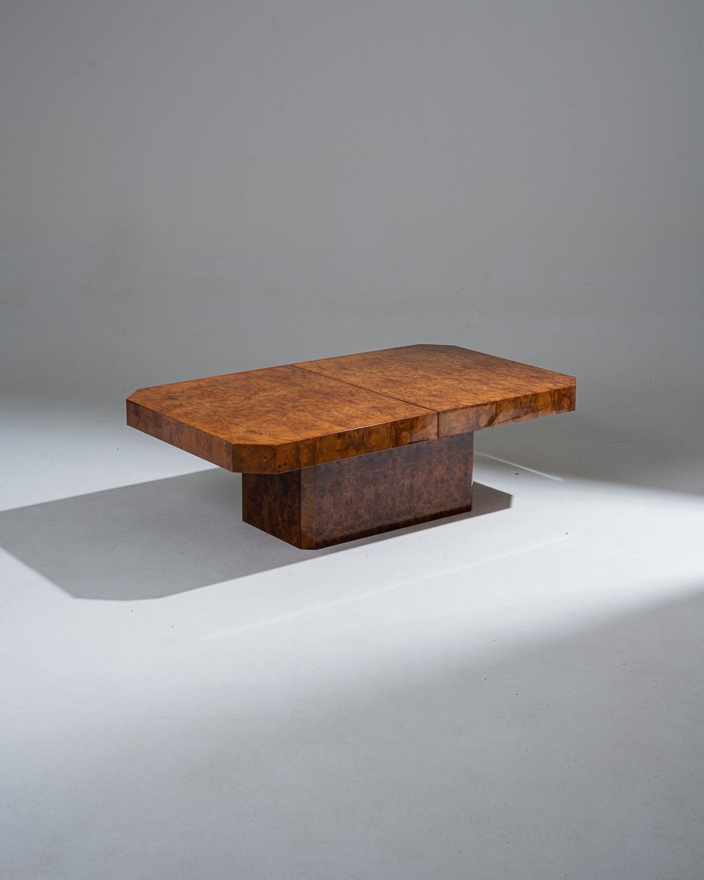 ELM BURL CHEST TABLE, 1970s